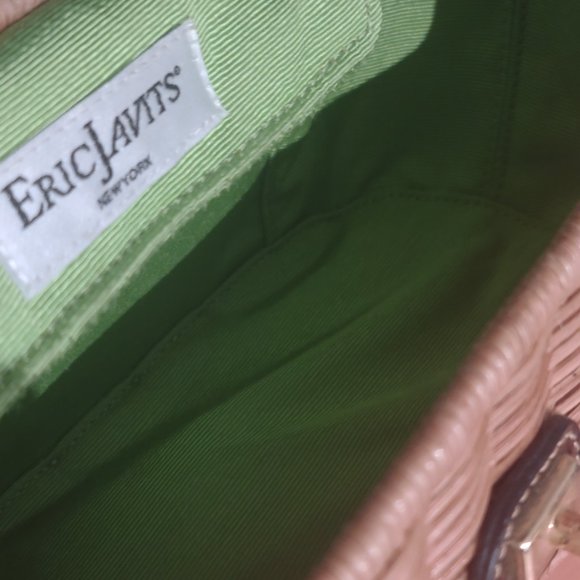 Eric Javits Embossed-Trimmed Wicker Handle Bag * Preowned * - Picture 2 of 13